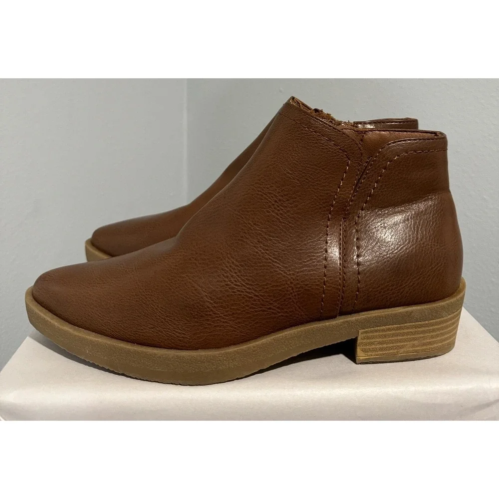 Frye & Co ILISHA Stacked Heel Boot Tan Ankle Side Zip Womens 6M See Desc*